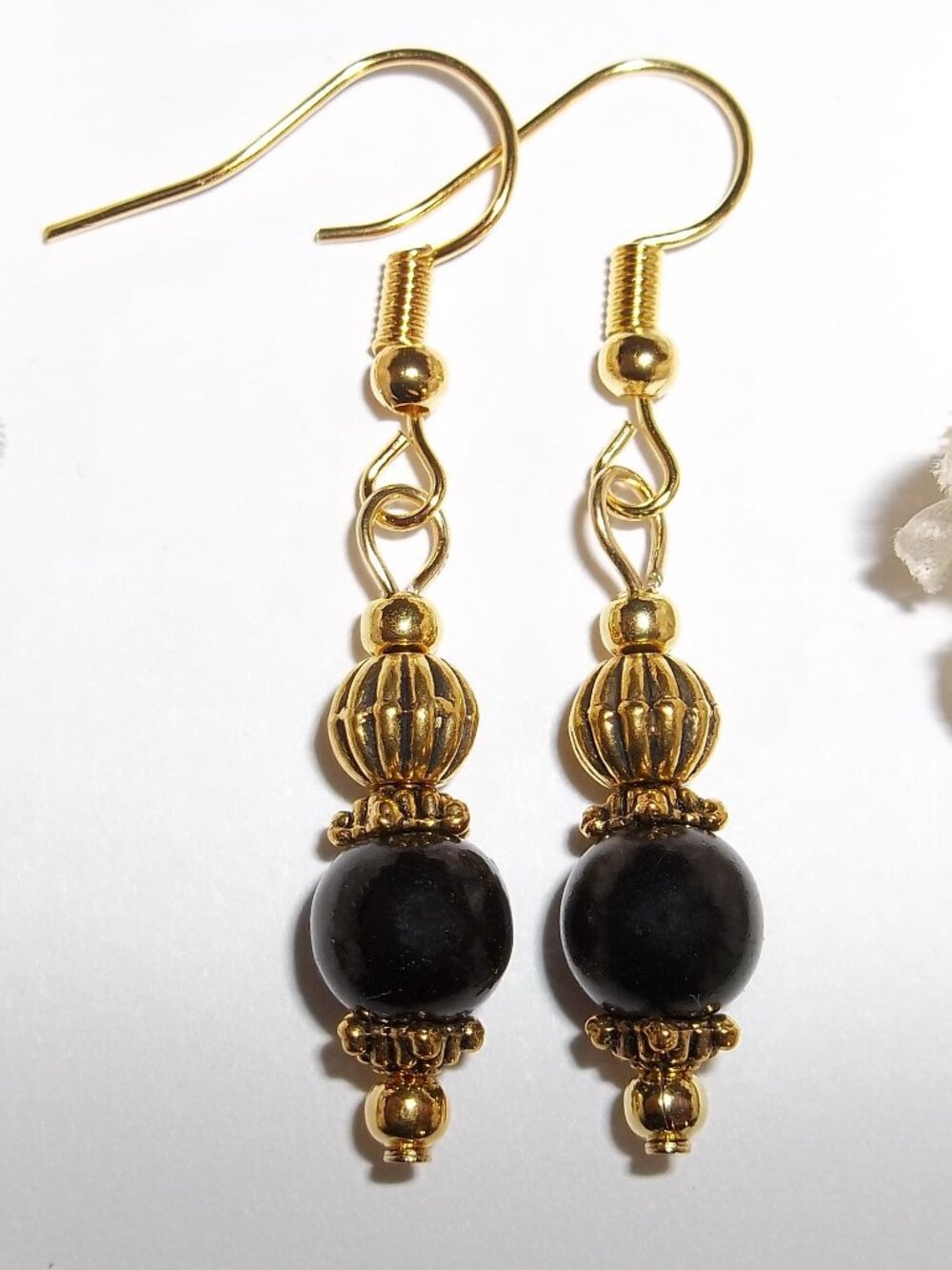 Black and Gold Earrings Faux Pearl Costume Jewelry For Woman Set Pair Drop D891